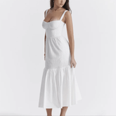 Amoura - White Midi Embroidery Summer Dress